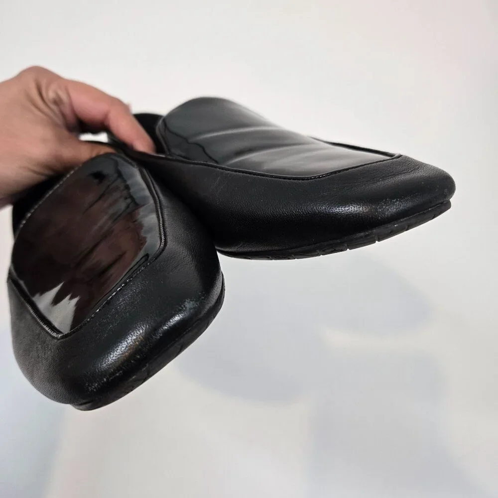 Donald Pliner Black Patent & Smooth Halia Loafers Square Toe Women's Size US 8